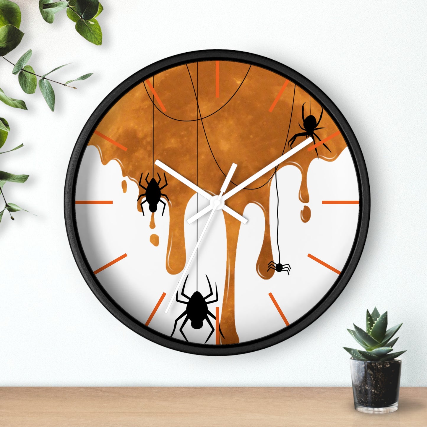 Halloween Wall Clock, Round Wall Clock, Spooky Wood Clock, Halloweeners Gift, Unique Wall Clock, Spider Wall Clock