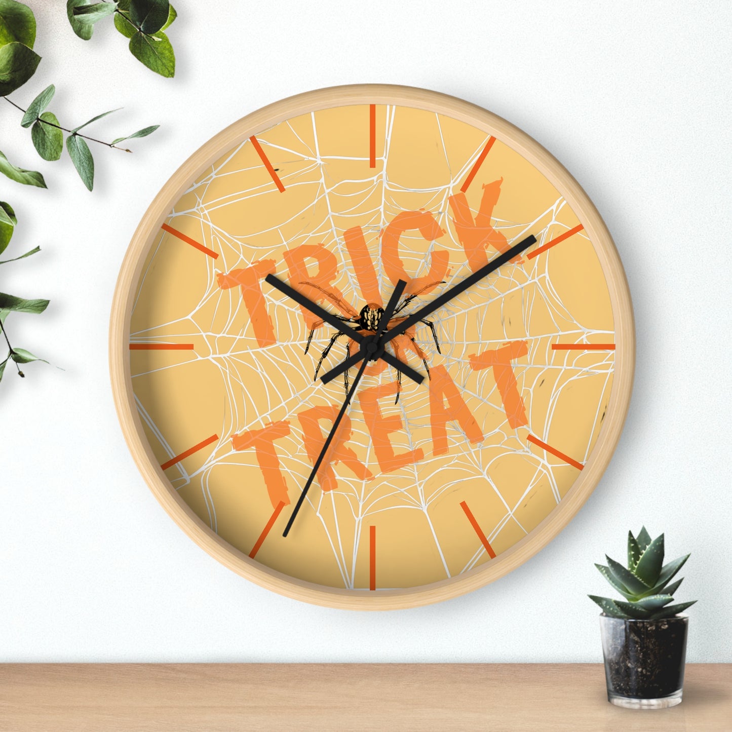 Halloween Wall Clock, Round Wall Clock, Spooky Wood Clock, Halloweeners Gift, Unique Wall Clock, Spider Wall Clock