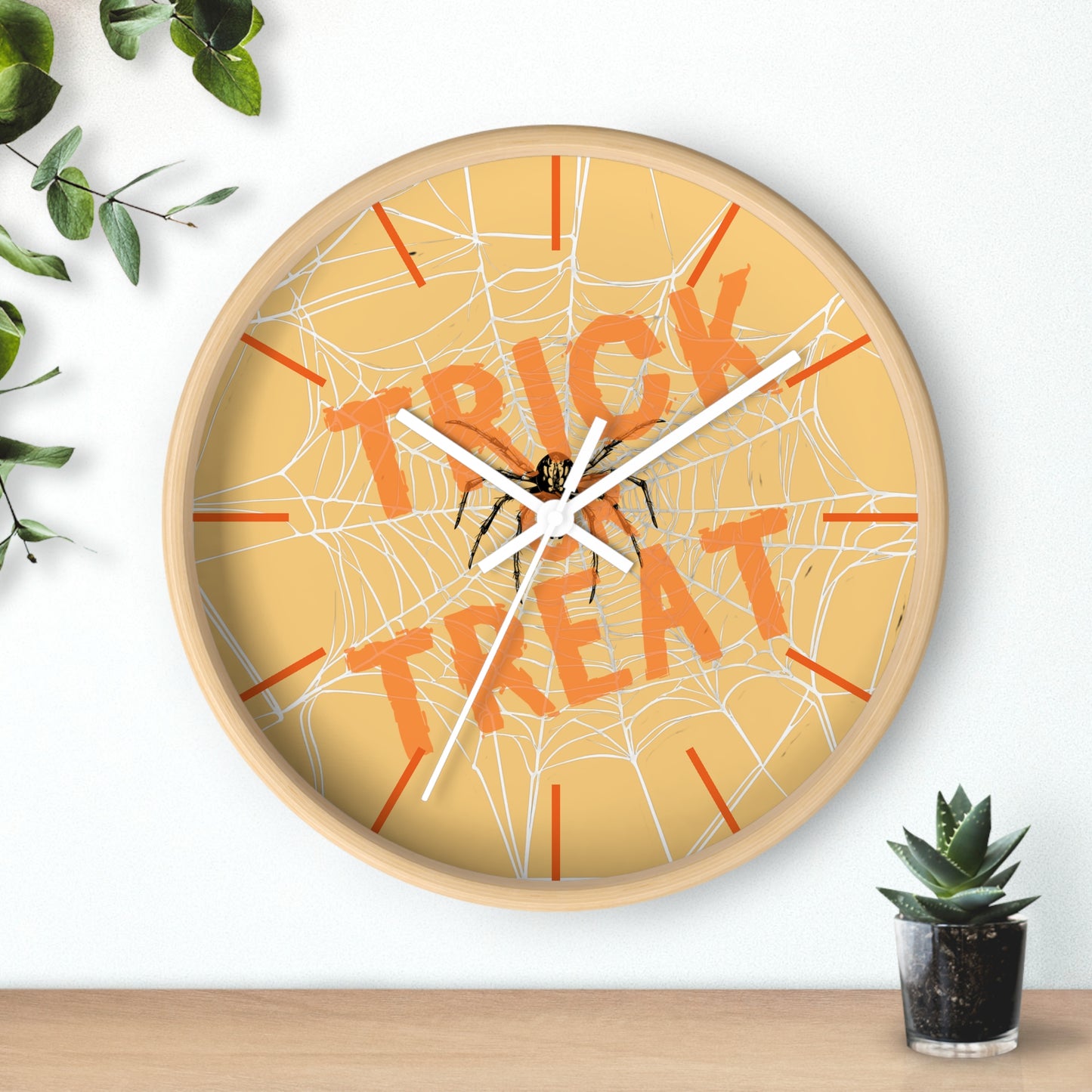 Halloween Wall Clock, Round Wall Clock, Spooky Wood Clock, Halloweeners Gift, Unique Wall Clock, Spider Wall Clock