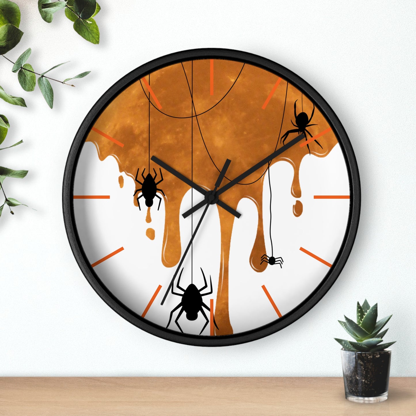 Halloween Wall Clock, Round Wall Clock, Spooky Wood Clock, Halloweeners Gift, Unique Wall Clock, Spider Wall Clock