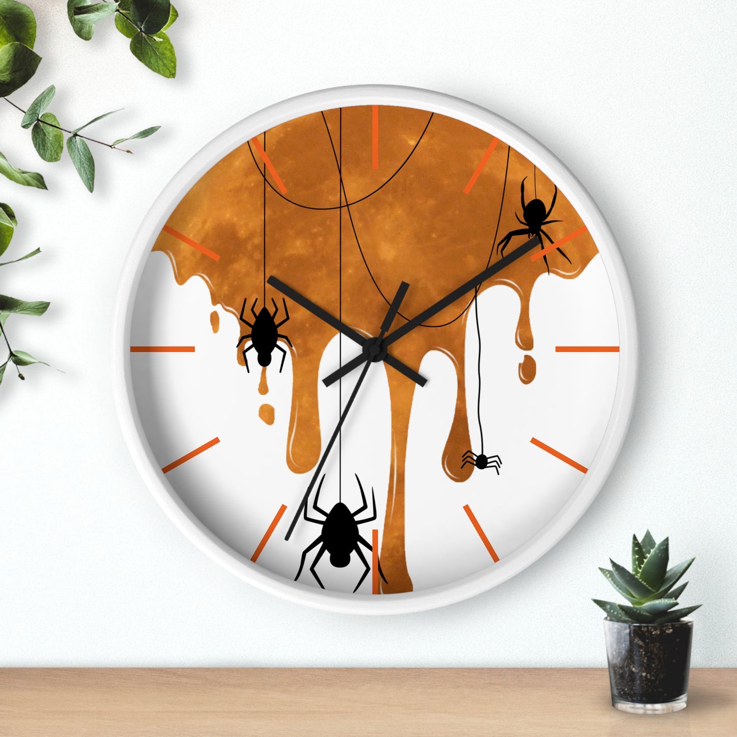 Halloween Wall Clock, Round Wall Clock, Spooky Wood Clock, Halloweeners Gift, Unique Wall Clock, Spider Wall Clock