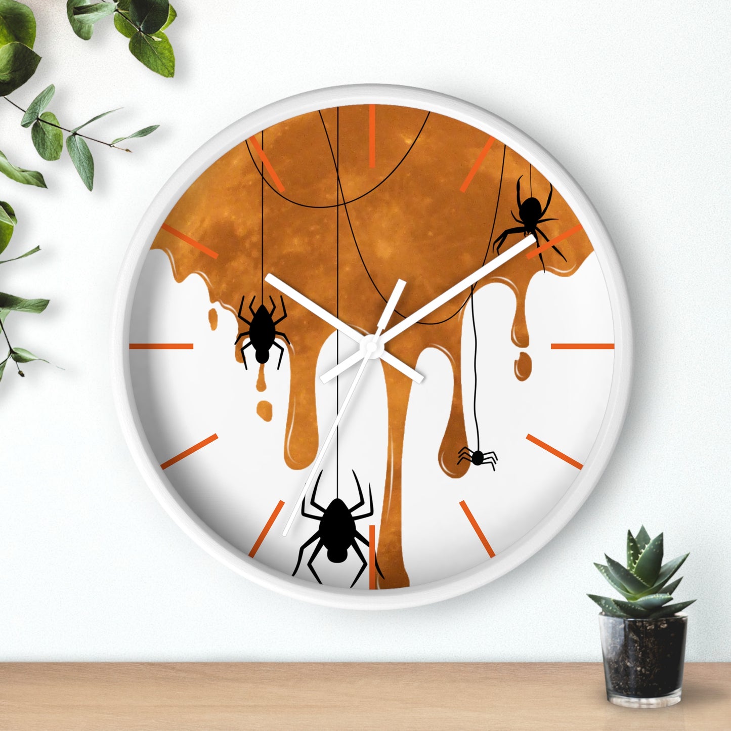 Halloween Wall Clock, Round Wall Clock, Spooky Wood Clock, Halloweeners Gift, Unique Wall Clock, Spider Wall Clock