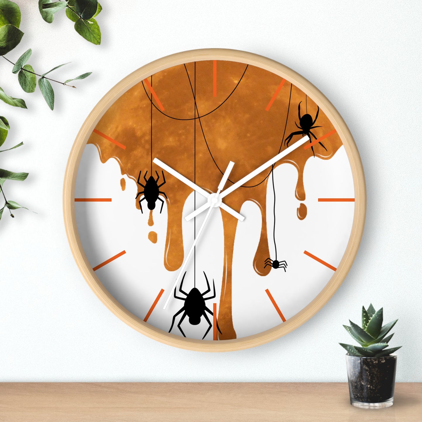 Halloween Wall Clock, Round Wall Clock, Spooky Wood Clock, Halloweeners Gift, Unique Wall Clock, Spider Wall Clock