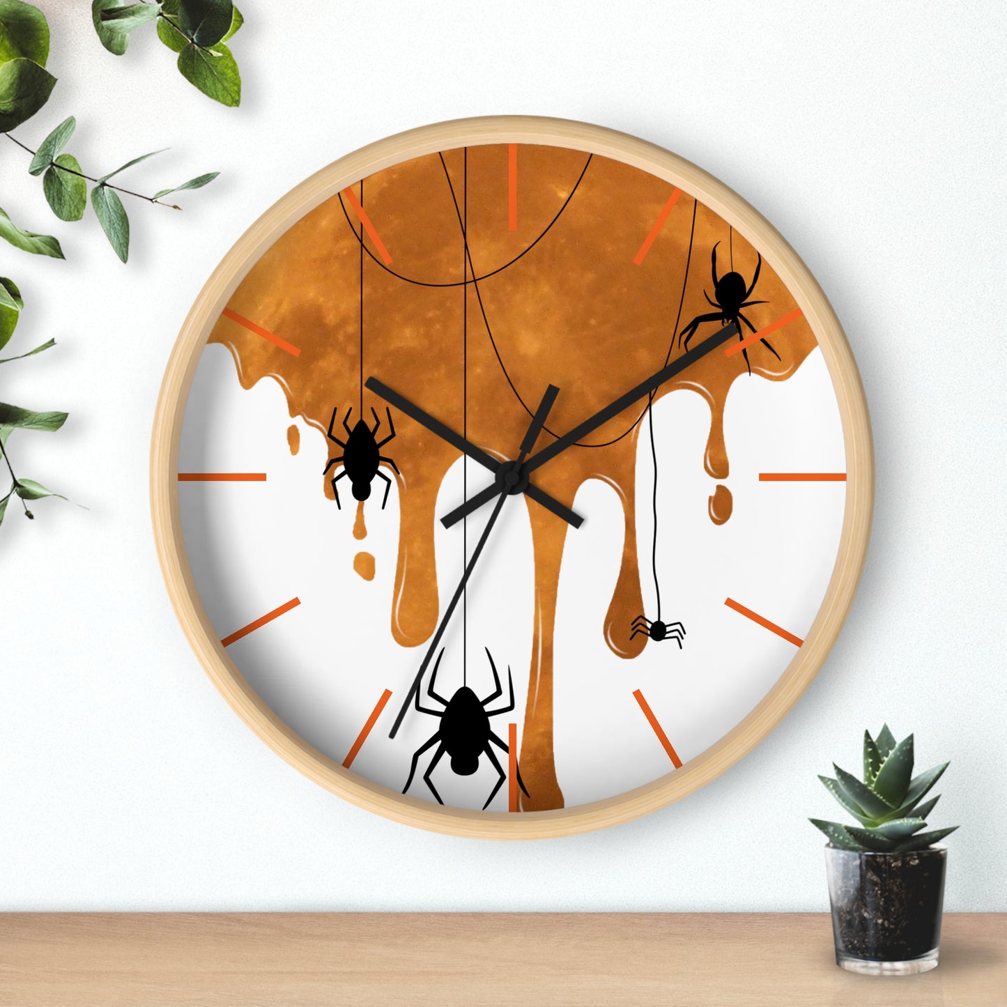 Halloween Wall Clock, Round Wall Clock, Spooky Wood Clock, Halloweeners Gift, Unique Wall Clock, Spider Wall Clock