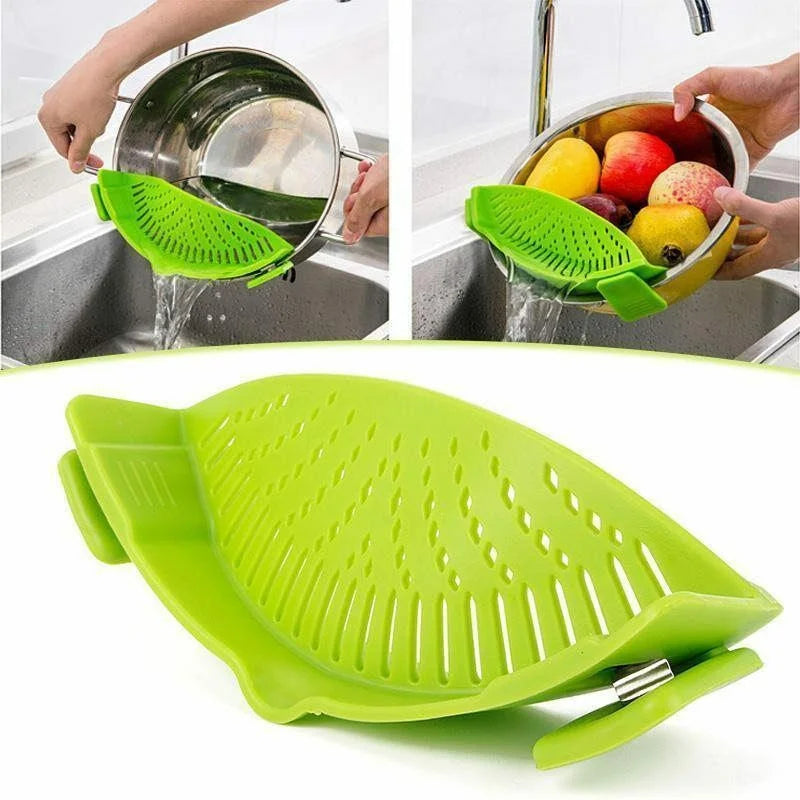 Pot Strainer and Pasta Strainer - Adjustable Silicone Clip On Strainer for Pots, Pans, and Bowls - Kitchen Colander