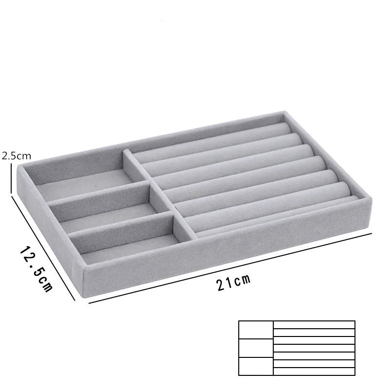 Grey Flannel Jewelry Storage Box Household Drawer Earrings Necklace Ring Tray Head Rope Ear Clip Display Storage Tray Box New